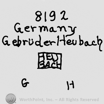 Number 8192 over Germany Gebruder Heubach written with lowercase letters, HeuBach written with uppercase letters inside a square, uppercase G H written below