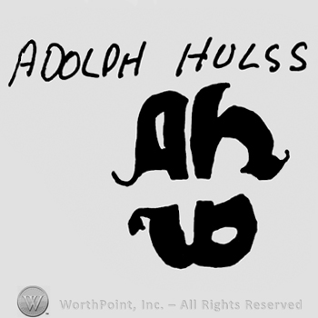 Adolph Hulss written with uppercase letters over a complex design