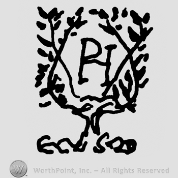 Uppercase PH inside an ornament with branches and flowers