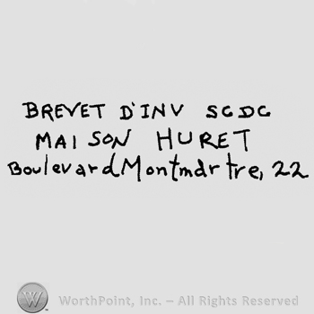 Brevet D'Inv S.G.D.G. Maison Huret written with uppercase letters, Boulevard Montmartre, 22 written with lowercase letters