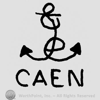 Stylized anchor over uppercase CAEN and a rope.