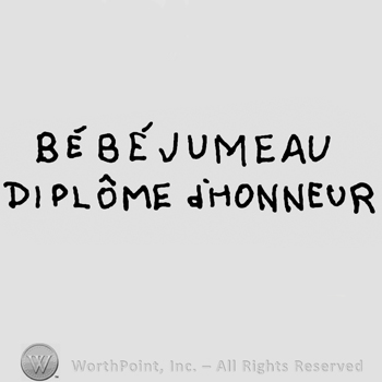 Bebe Jumeau Diplome d'Honneur written with uppercase letters