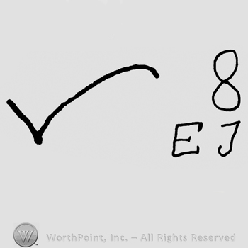 Uppercase large V and number 8 over uppercase EJ