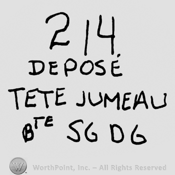 Number 214 over Depose Tete Jumeau Bte SGDG written with uppercase letters