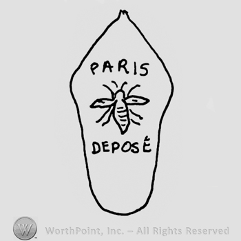 Paris Depose written with uppercase letters and an insect, inside an oval-shaped design