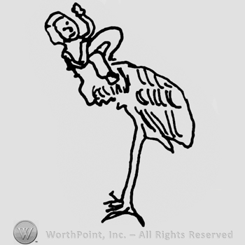 Standing stork holding a puppet