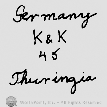 Germany handwritten over uppercase K&K and number 45, Thuringia handwritten below with lowercase letters