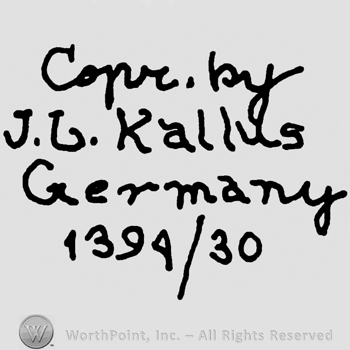 Copr.by J.L. Kallus Germany handwritten with lowercase letters over number 1394/30