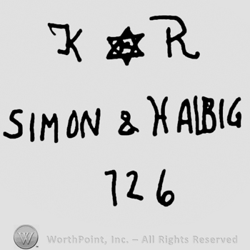 Uppercase KR with David's star in between, Simon & Halbig written with uppercase letters over number 126