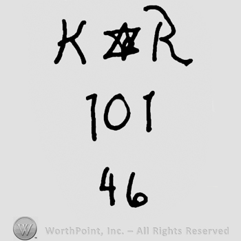 Uppercase KR with David's star in between over numbers 101 and 46