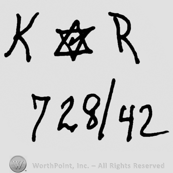 Uppercase KR with David's star in between over numbers 728/42