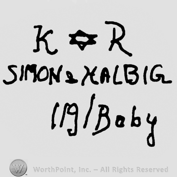 Uppercase KR with David's star in between over Simon & Halbig written with uppercase letters, number 119 over Baby written with lowercase letters