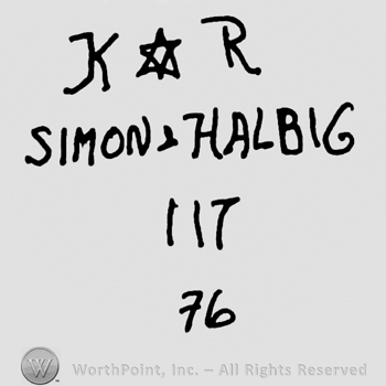 Uppercase KR with the star of David in between over Simon & Halbig written with uppercase letters, number 117 and number 76 written below