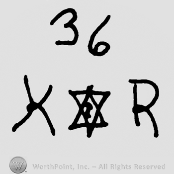 Number 36 over uppercase KR with the star of David in between