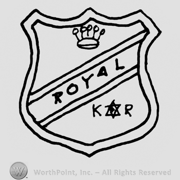 Shield with Royal K&R written on it with uppercase letters, crown on the upper side of the shield
