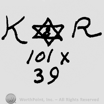 Uppercase KR with the star of David in between over number 101 and letter X, number 39 written below