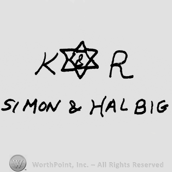 Uppercase KR with the star of David in between over Simon & Halbig written with uppercase letters