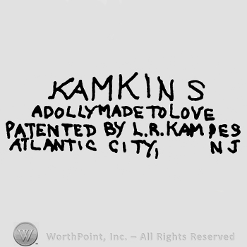 Kamkins A Dolly Made to Love Patented by L.R. Kampes Atlantic City, NR, written with uppercase letters