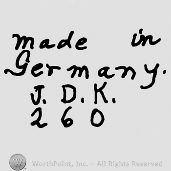 Made in Germany handwritten with lowercase letters over uppercase J.D.K. And number 260