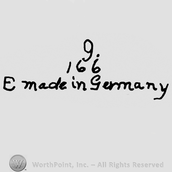Numbers 9 and 166 over uppercase E and Made in Germany written with lowercase letters