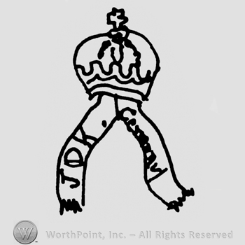 Crown with cross and two ribbons, uppercase J.D.K.written on the left-sided ribbon, Germany written with lowercase letters on the right-sided ribbon