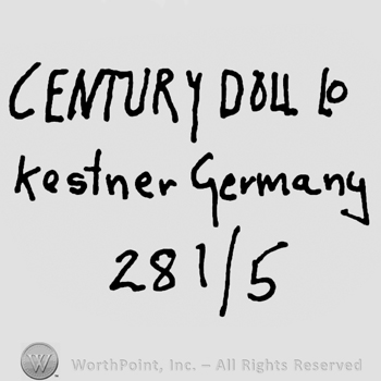 Century Doll 10 written with uppercase letters over Krestner Germany written with lowercase letters, number 281 over number 5