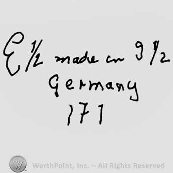 Uppercase handwritten E followed by 1/2, Made in Germany written with lowercase letters and followed by number 91/2, number 171 written below