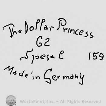 The Dollar Princess G2 Special Made in Germany handwritten with lowercase letters, followed by number 159