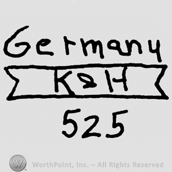 Germany written with lowercase letters over uppercase K&H written on a label, number 525 written below
