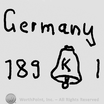 Germany written with lowercase letters over number 189, uppercase K on a bell and number 1