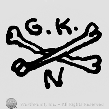 Uppercase G.K.over crossed bones, uppercase N below