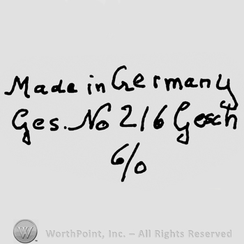 Made in Germany written with lowercase letters over Ges. No. 216 Gesch. And number 6/0