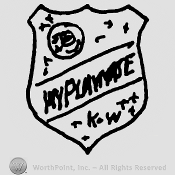 Shield with circle and undescifrable writing, uppercase K&W on the lower side
