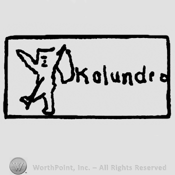 Stylized walking bear with banner, Kolundra written with lowercase letters, all inside a rectangle
