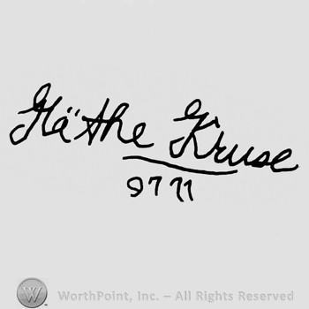 Kathe Kruse handwritten with lowercase letters, signature-like over number 9791
