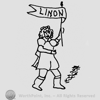 Walking man with a banner with Linon written with uppercase letters
