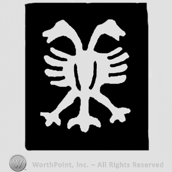 Double-headed eagle rampant in a rectangle.