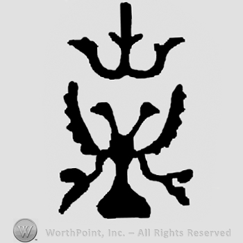 Crown over double-headed eagle-rampant in a rectangle.