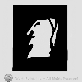 Greek head in a black rectangle.
