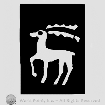 Standing stag in a black rectangle.