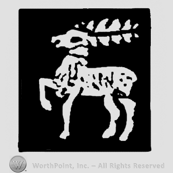 Standing stag in a black rectangle.