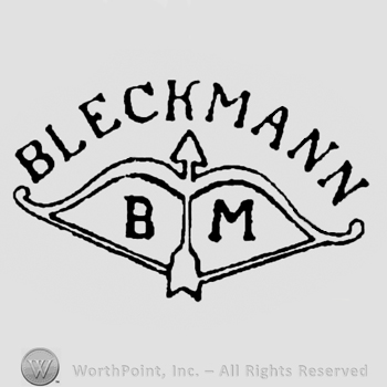 Bow and arrow, Bleckmann written with uppercase letters, uppercase BM inside the bow