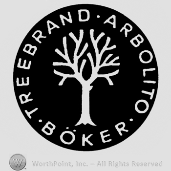 Chestnut tree in a round design, Treebrand Arbolito Boker written in circle with uppercase letters