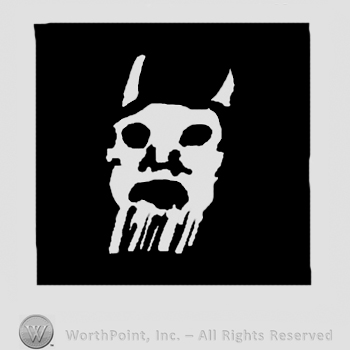Devil's head in a black square.