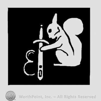 Squirrel with a sword in a black square.