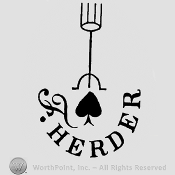 Candle stand and heart,F Herder written with uppercase letters