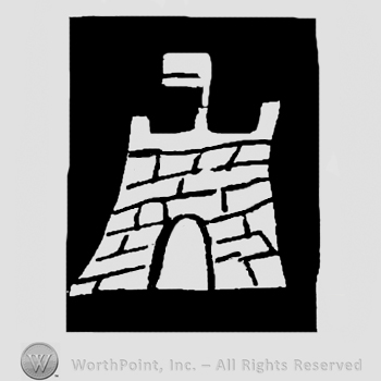 Castle with banner in a back rectange.