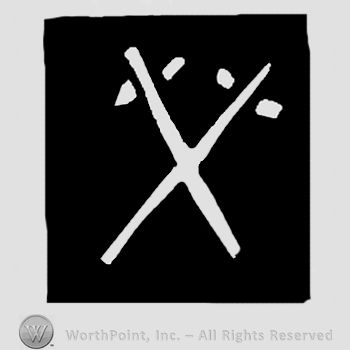 Crossed war clubs in a black square.