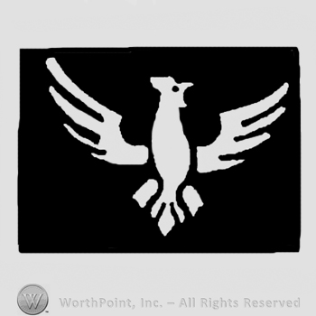 Eagle rampant in a black rectangle.