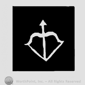 Bow and arrow in a black square.